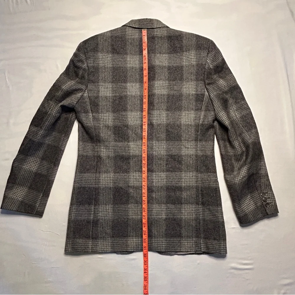 Vintage Neiman Marcus Gray Plaid Windowpane Blazer Sport Coat 43R Wool Tweed‎